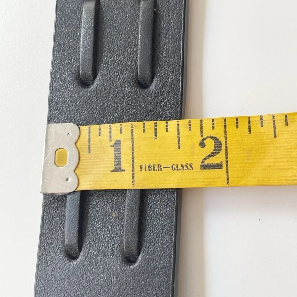 Vintage Leatherock Black Leather Belt with Silver gray stone Accents